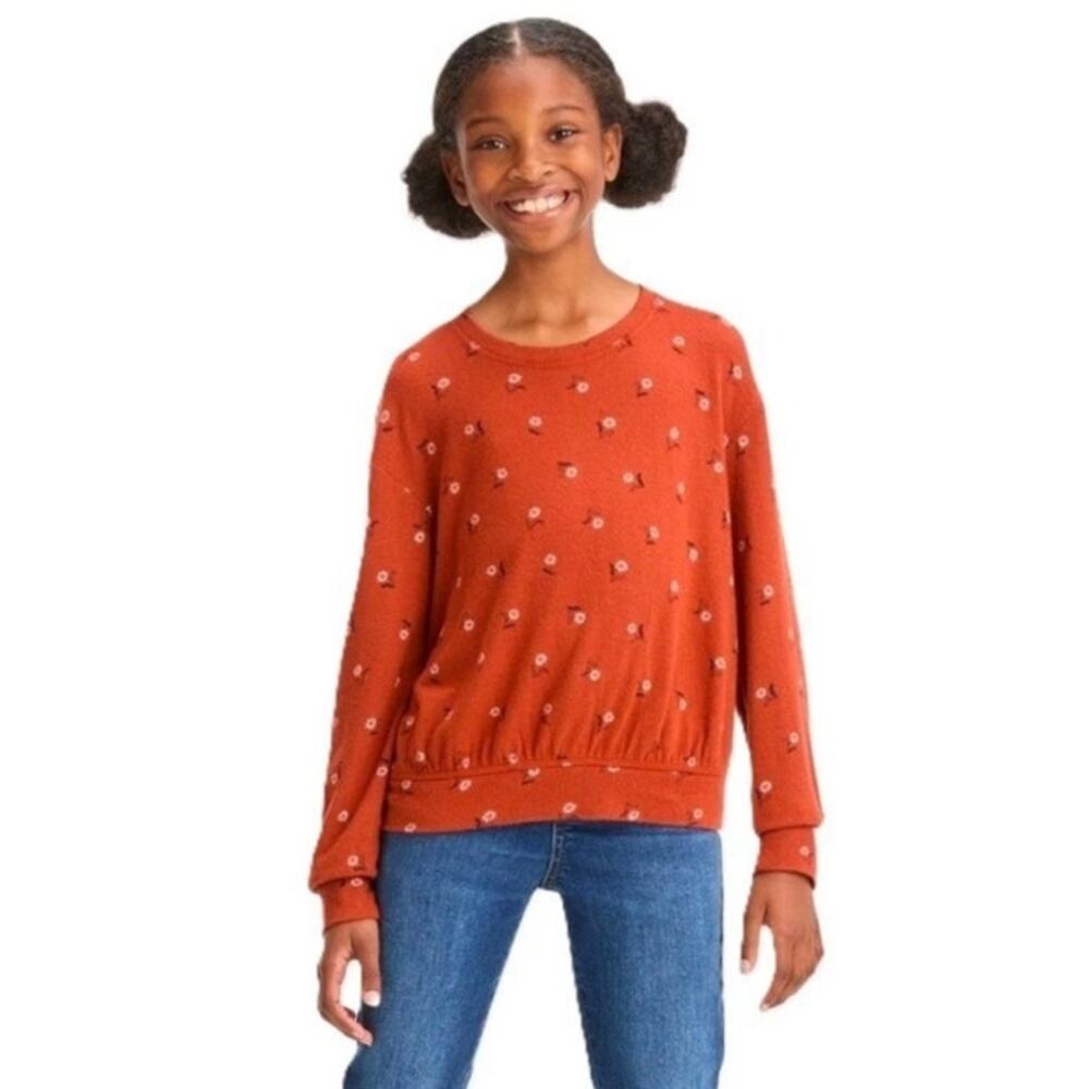 🌻NWT Cat & Jack Girls Size L (10/12) Chestnut Brown Floral Lightweight Pullover